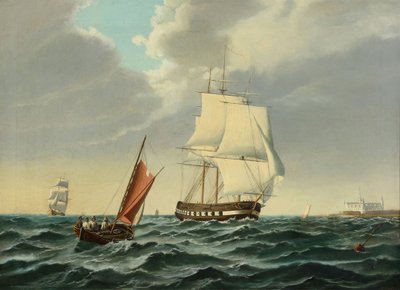 Warship Departing with Kronborg to Port by Siegfried Hass